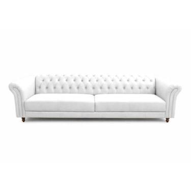 Imagem de Sofá Decorativo Sala de Estar Chesterfield 2 Lugares 180cm Couro Branc