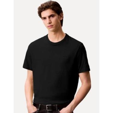 Imagem de Camiseta Calvin Klein Masculina Suedine Gola Ribana Patch Logo Preta-Masculino