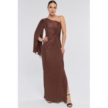 Imagem de Vestido Longo PKS Malha Plissada Marrom, M