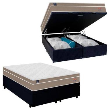 Imagem de Cama Box Baú Casal Bipartido Suede + Colchão Lis Molas Ensacadas Plumatex 138cm Cor:preto
