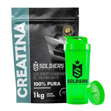 Imagem de Kit Creatina 1kg Coqueteleira Slim Verde Soldiers Nutrition-Unissex