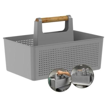 Imagem de Cesto Organizador Multiuso Alça Bambu 8L Lavanderia Chumbo - Ou