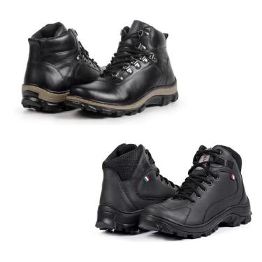 Imagem de Bota Masculina Coturno Couro Cadarço Confortável Kit 2-Masculino