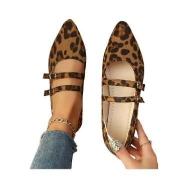Imagem de Sapatos Femininos Com Estampa De Leopardo, Bico Fino, Slip-On, Com Tir