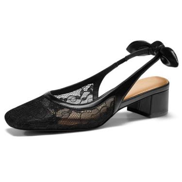 Imagem de Sapatos Coutgo femininos Chunky de salto baixo e sapatos Bow Slingback