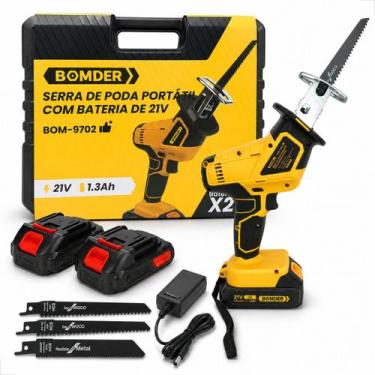 Imagem de Mini Serra Poda Elétrica Portátil 21v Com 2 Baterias Com Nfe Sem Fio E