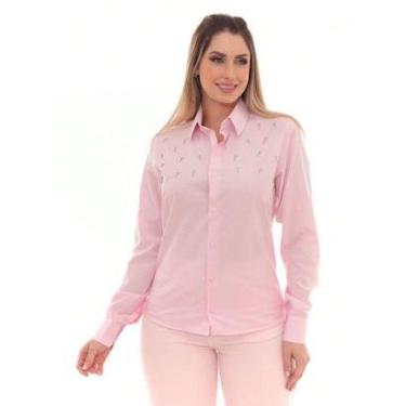 Imagem de Camisa Social Feminina Manga Longa Slim com Strass-Feminino
