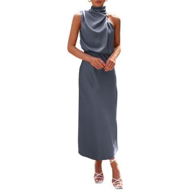 Imagem de Vestido PRETTYGARDEN 2025 Regata Maxi Gola Alta Cinza Azul XL