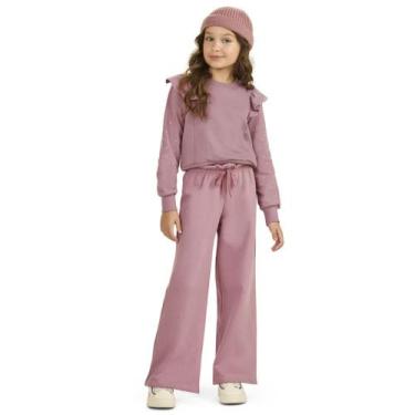 Imagem de Conjunto Infantil Menina  Inverno Casaco E Calça Wide Legging Moletom 