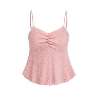 Imagem de Camisola feminina SOLY HUX com franzido em peplum rosa esvoaçante XS