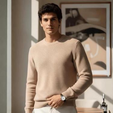 Imagem de Suéter Masculino Malha Tricot Hangar 33, Bege, GG