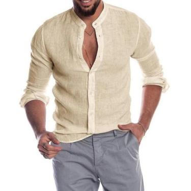 Imagem de Camisa Masculina Plus Size de Algodão e Linho - Manga Comprida, Casual