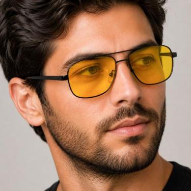 Imagem de Óculos Vision Lente Amarela Para Dirigir À Noite Unissex Amarelo Cinza