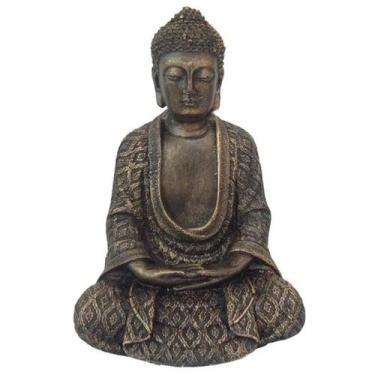 Imagem de Buda Hindu Grande Budismo Meditação de Resina Ouro Velho - HP Decor