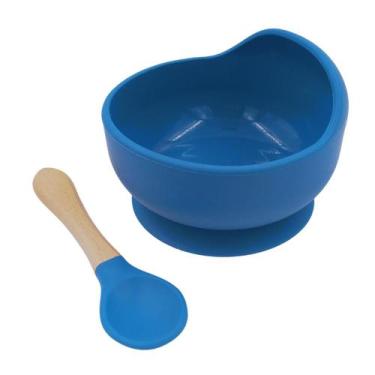 Imagem de Pratinho de Silicone Infantil com Ventosa e Colher Treinamento Azul - 