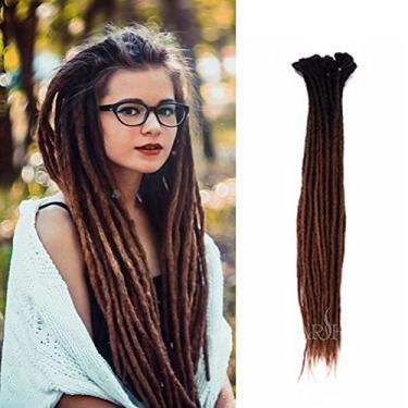 Imagem de Dsoar Extensões de Dreadlock Dreads Sintéticos Alongamentos de Cabelo Feito à Mão 50 cm Duas Cores
