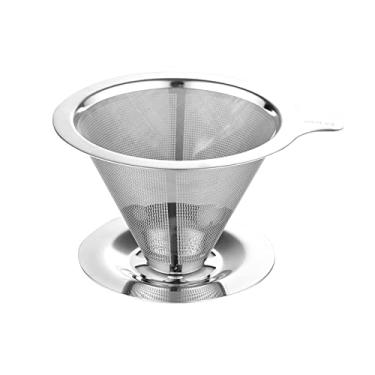 Imagem de GUIPAIHAI Filtro de café de aço inoxidável, coador de café, reutilizável, suporte de coador de cone, acessórios de preparação de café