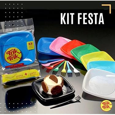 Imagem de Prato de bolo descartável kit c/garfos resistentes 100un várias cores