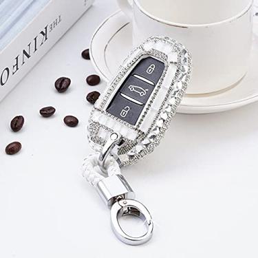 Imagem de WSWJDW Remoto Car Key Case Cover Chaveiro Ring Key Bag, apto para Citroen C4 C5 C6 X7 5008 DS5 DS6 Peugeot 3008 4008 5008 208 DS3, chaveiro branco