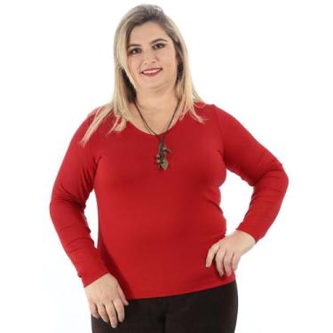 Imagem de Blusa Plus Size Feminina Decote V. Manga Longa Vermelho - Anistia