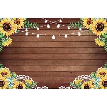 Imagem de Yeele Pano de fundo de madeira marrom girassol 3 x 2,4 m para fotografia rústica retrô chão de madeira fundo floral de casamento chá de bebê festa de aniversário banner para decoração de foto cabine de estúdio