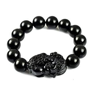 Imagem de Pulseira preta de pedra de cristal Pixiu obsidiana natural pulseira de contas de ioga joia para homens e mulheres SX063