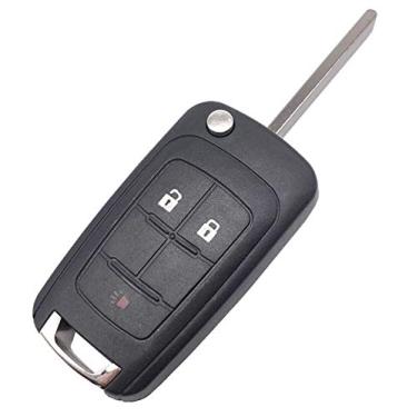 Imagem de Capa dobrável para chave de reposição para Chevy 2010-2017 Equinox/2012-2017 Sonic Keyless Entry Controle remoto Carro Key Fob Cover FCC OHT01060512 (3 botões, preto)