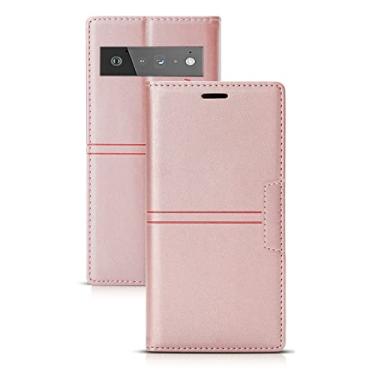 Imagem de Capa carteira para Google Pixel 6/6Pro, couro PU magnético flip folio capa com suporte para cartões e proteção de câmera à prova de choque TPU capas de proteção, rosa, 6 Pro 17 cm