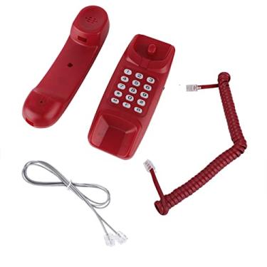 Imagem de Ejoyous Suporte de parede para telefone com fio, estilo retrô, estilo antigo, telefone de parede com fio para casa, sala de estar, escritório, hotel, sem identificação de chamadas, rediscagem de último número, função de mudo de chamada (vermelho)