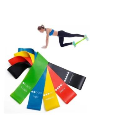 Imagem de kit 5 faixa elastica exercicios treino academia fitness mini band extensor yoga pilates