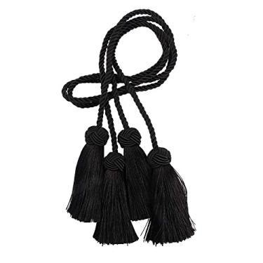 Imagem de 2 Pçs Cortina TieBack Corda Fivela Cinta Borlas Franja Cortina Tie Backs Holdback para Cortinas Suporte Suprimentos Acessórios de Quarto, Preto, 2 Pçs