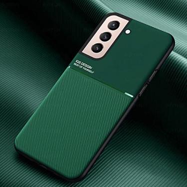 Imagem de Capas de telefone de textura de couro para samsung galaxy s21 fe s22 s 22 21 ultra s22 case suporte magnético do carro silicone à prova de choque, verde, para samsung s22 plus