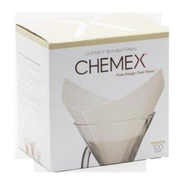 Imagem de Filtro Quadrado Branco Pré-Dobrado  Chemex Com 100 Unidades