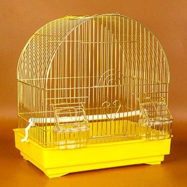 Imagem de KIZQYN Gaiolas de pássaros penduradas para pequeno papagaio conure tentilhão canário budgie Lovebird gaiola de pássaro, pássaros pequenos portáteis gaiola de viagem gaiola de voo (cor: amarelo)
