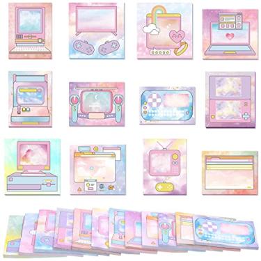 Imagem de 480 folhas notas adesivas fofas pacote com 12 cores kawaii criativas formato de jogo de computador bloco de notas pegajoso pastel autocolante materiais de escritório escolares para planejador diário caderno DIY 12 estilos