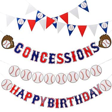 Imagem de Conjunto de 5 banners de aniversário de beisebol guirlandas de papel de beisebol bandeira decoração concessões placa de festa para suprimentos de festa chá de bebê meninos e meninas
