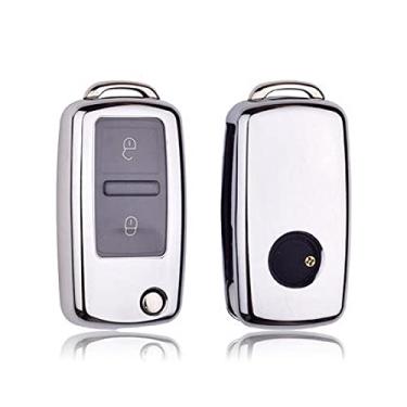 Imagem de YJADHU Capa de chave de carro completo de TPU macio porta-chaves bolsa de chave, apto para Volkswagen para VW Passat Golf Jetta Bora Polo Sagitar Tiguan, prata
