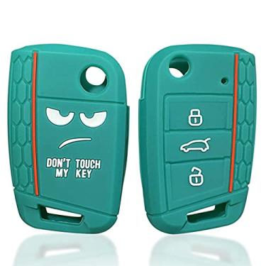 Imagem de YJADHU Capa para chave de controle remoto de carro, apto para assento Ibiza Leon 5f Ateca FR Skoda Octavia A7 Fabia para Vw T-Roc 2020 Golf 7, verde escuro