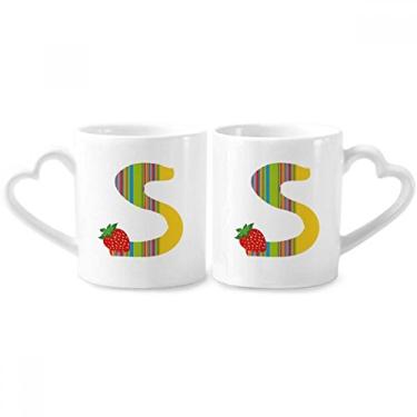 Imagem de S Alfabeto Morango Frutas Padrão Bonito Casal Porcelana Conjunto de Caneca de Cerâmica Amante Copo Punho Coração