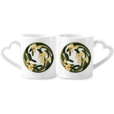 Imagem de Conjunto de canecas de porcelana para casais, estampa redonda, arte de botão de flor da China, conjunto de canecas de cerâmica para amantes de