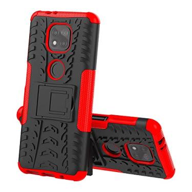 Imagem de Capa protetora de capa de telefone compatível com Moto G Power 2021, TPU + PC Bumper Hybrid Militar Grade Rugged Case, Capa de telefone à prova de choque com mangas de bolsas de suporte (Cor: Rojo)