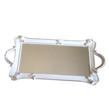 Imagem de Bandeja Com Alças E Espelho - Branca E Dourada (50X22x3cm). - Wincy