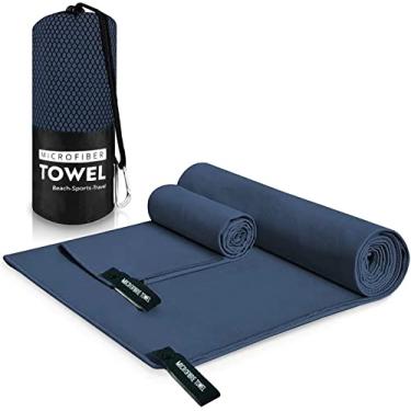 Imagem de Cicilin Conjunto de toalhas de secagem rápida para acampamento, praia, academia, natação, uso com 2 toalhas de microfibra, azul marinho