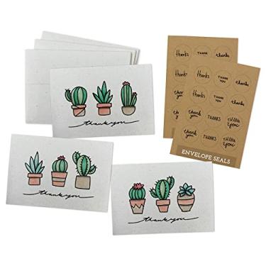 Imagem de Cartões de agradecimento Black Tabby Studio suculentas e cactos – Conjunto de 24 cartões de agradecimento com envelopes – Presente para amantes de plantas