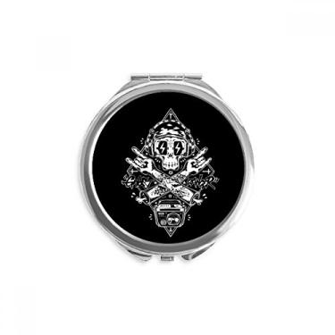 Imagem de Caveira de Ouvir Música Preta Ilustra Mão Compacta Espelho Redondo Portátil Bolso Vidro