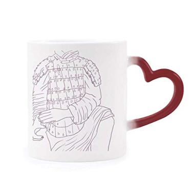 Imagem de Caneca chinesa sensível ao calor com desenho de terracota guerreiro chinês que muda de cor vermelha