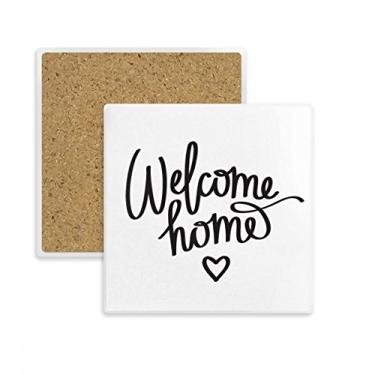 Imagem de Porta-copos quadrado com citação de boas-vindas em casa tapete para caneca subplaca suporte isolante pedra