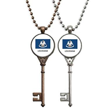 Imagem de OFFbb-USA Louisiana Bandeira Contorno Art Deco Presente Fashion Chaveiro Pingente Joias Decoração Casal