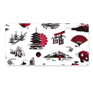 Imagem de DIYthinker Placa de carro japonesa Sakura Pine Mount Fuji Decoração de carro Acessório de aço inoxidável