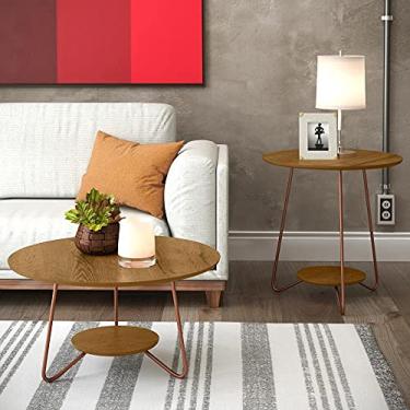 Imagem de Conjunto Mesa Centro e Apoio Liz com Pes de Ferro Freijo - RPM Moveis
